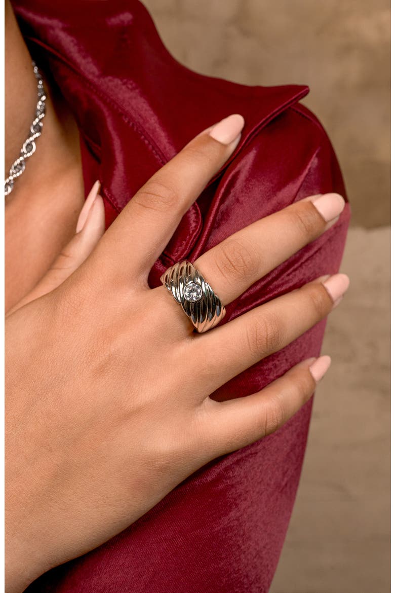 Blythe Cubic Zirconia Woven Band Ring, Alternate, color, SILVER