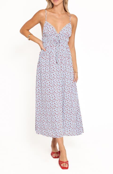 Freesia Ditsy Floral Deep V-Neck Midi Dress