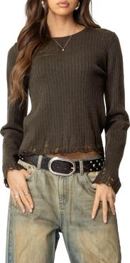 EDIKTED Distressed Rib Sweater
