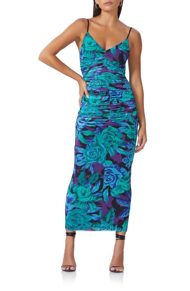 AFRM Lupita Ruched Body-Con Dress, Alternate, color, Garden Bloom Violet