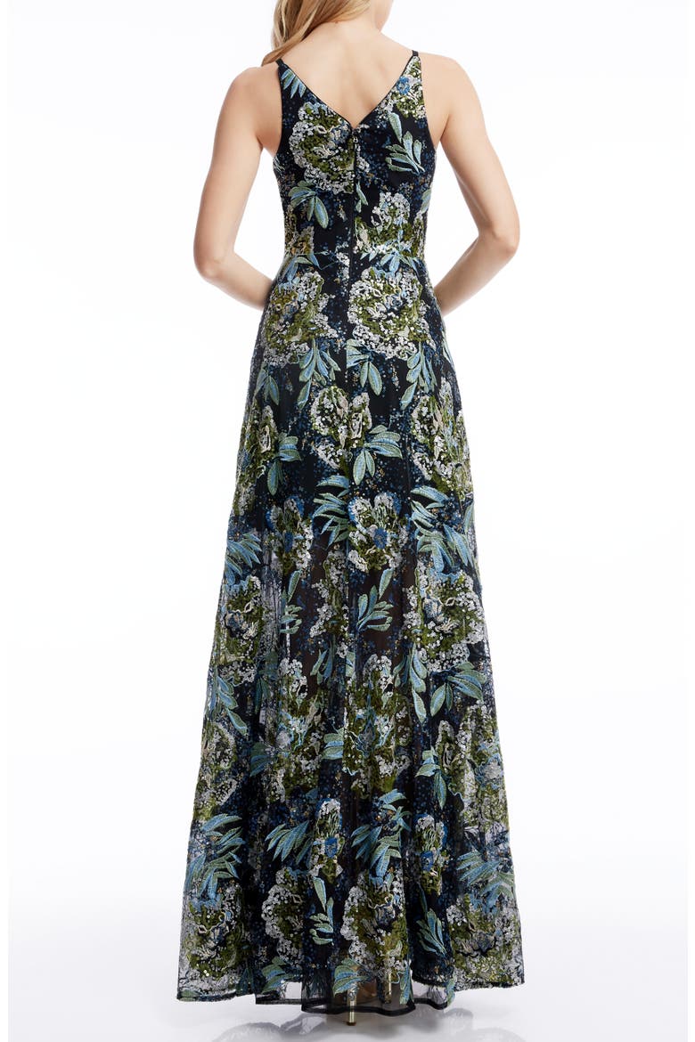 Ariyah Floral Sequin A-Line Gown, Alternate, color, BLACK MULTI