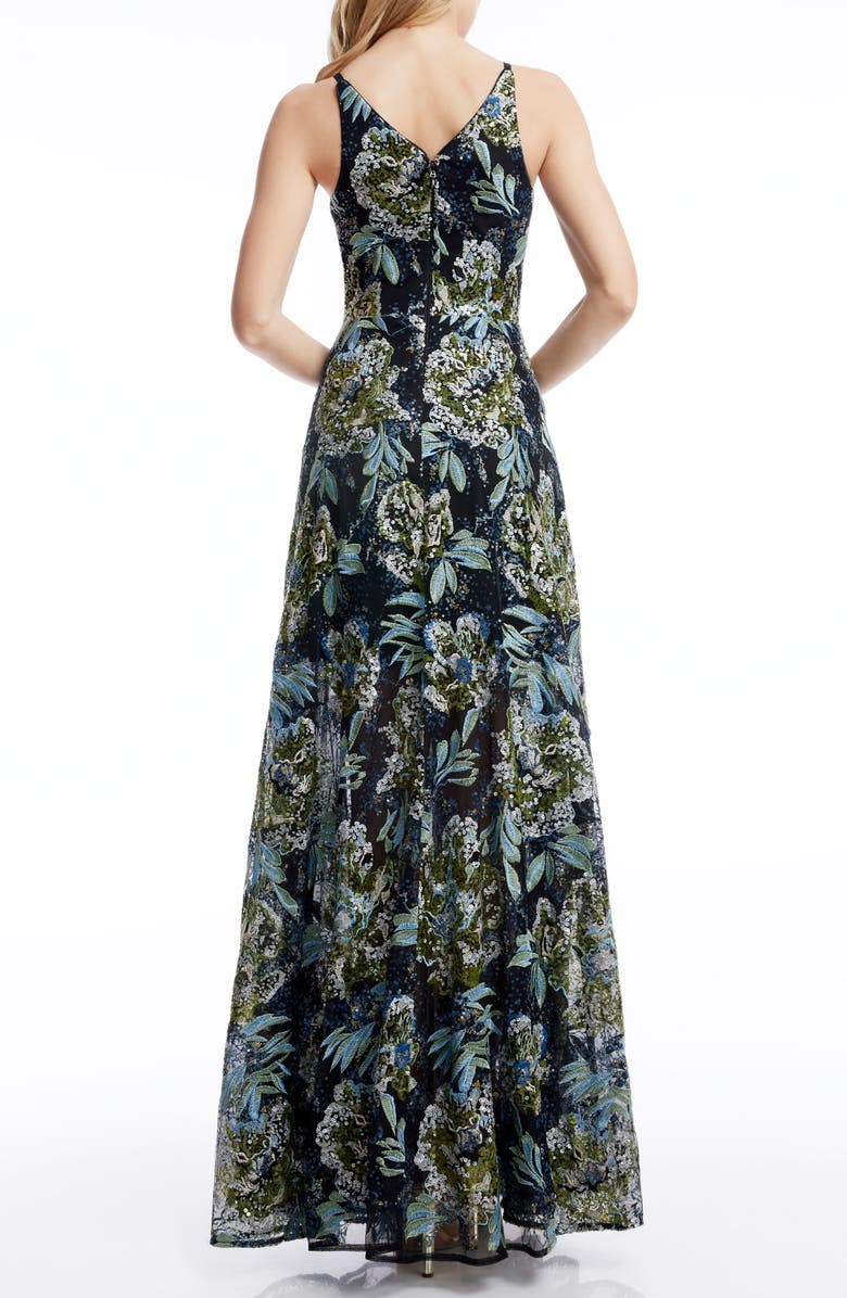 Dress the Population Ariyah Floral Sequin A-Line Gown, Alternate, color, Black Multi