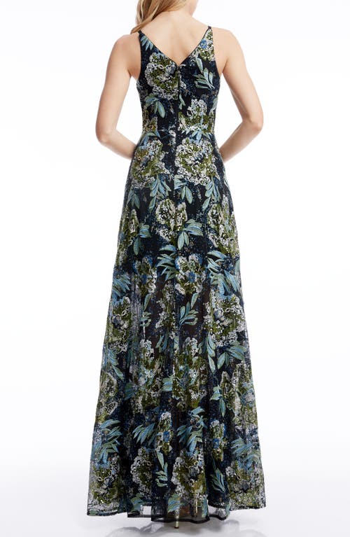 Shop Dress The Population Ariyah Floral Sequin A-line Gown In Black Multi