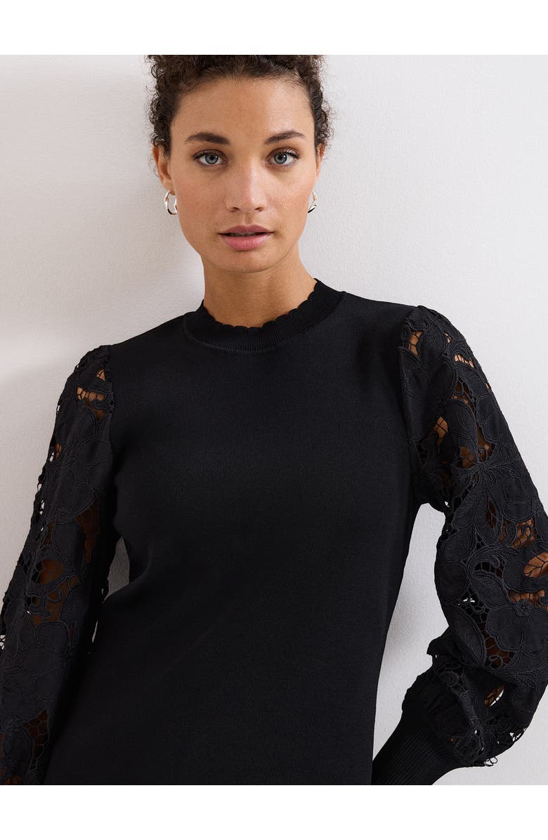 Phase Eight Harriet Lace Sleeve Round Neck Jumper, Alternate, color, Black