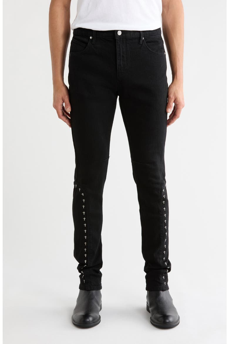 Enzo Skinny Jeans, Main, color, BLACK CROSS RIVET