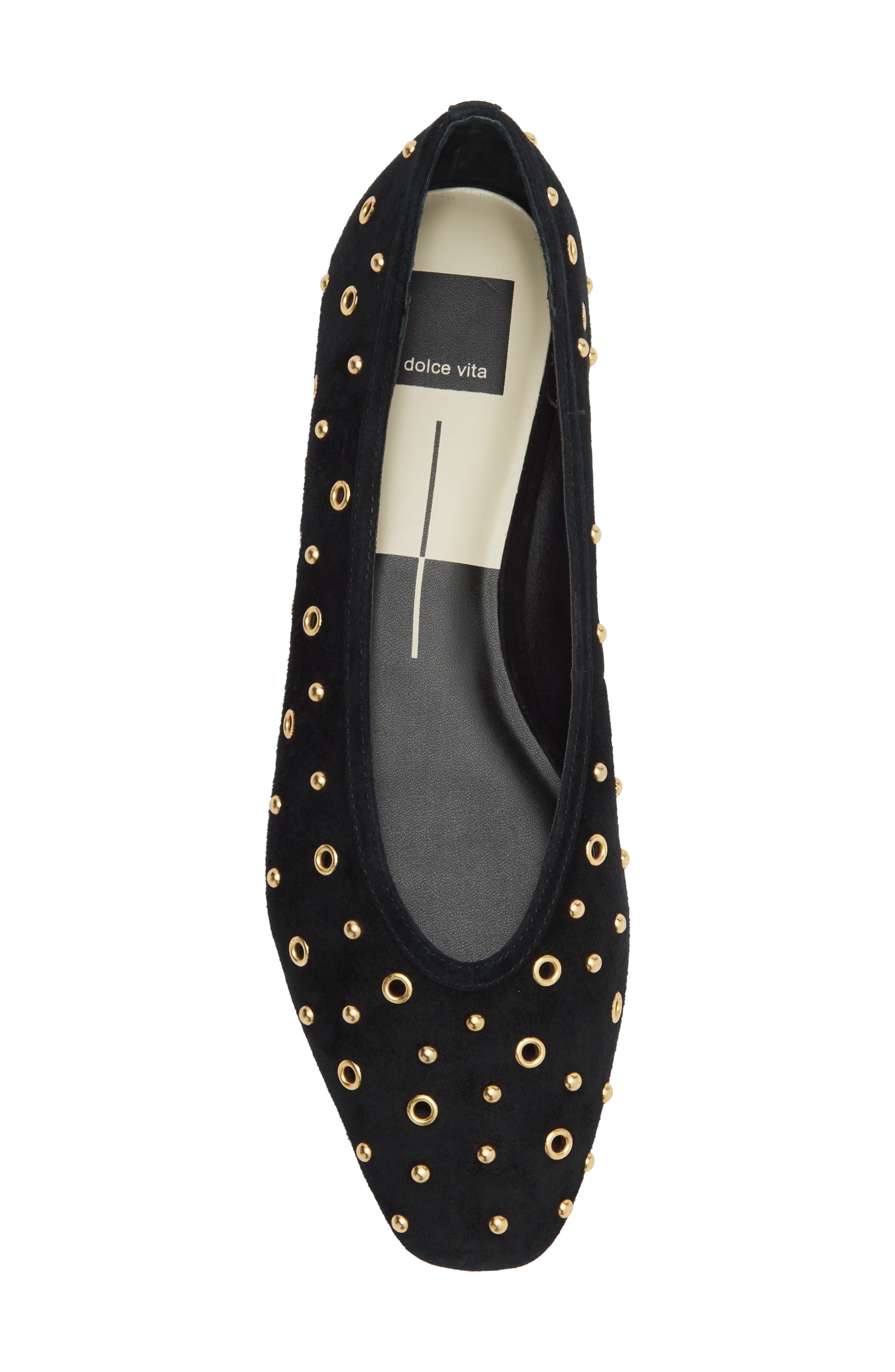 Caret Stud Leather Ballet Flat, Alternate, color, ONYX SUEDE