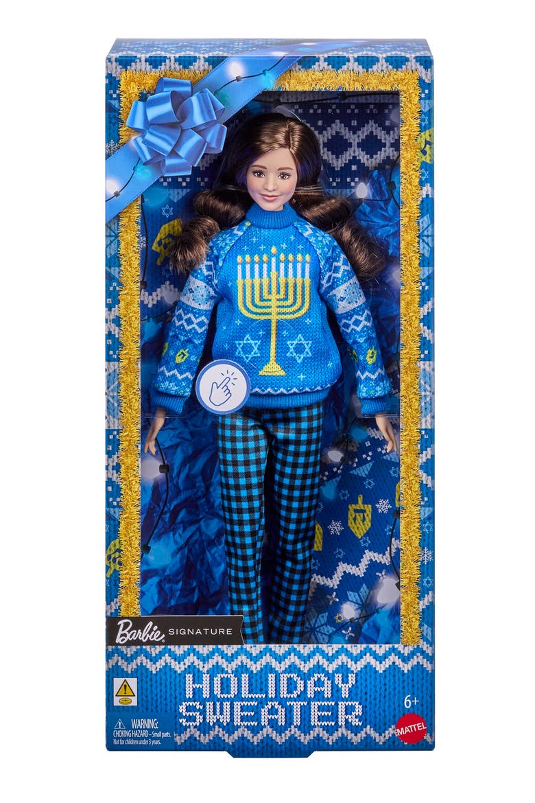 Kids' Holiday Sweater Hanukkah Doll, Alternate, color, BLUE