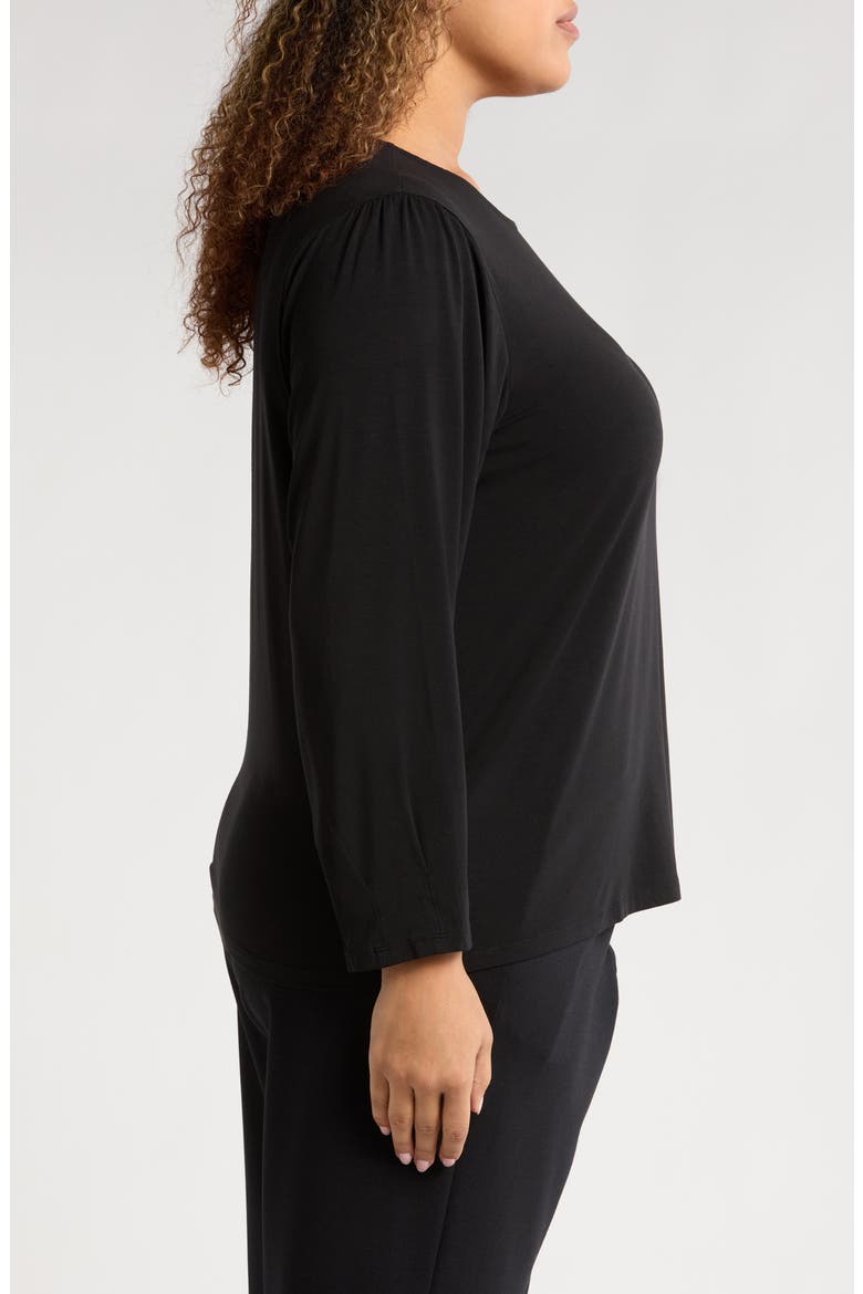 Pleated Sleeve Top, Alternate, color, BLACK