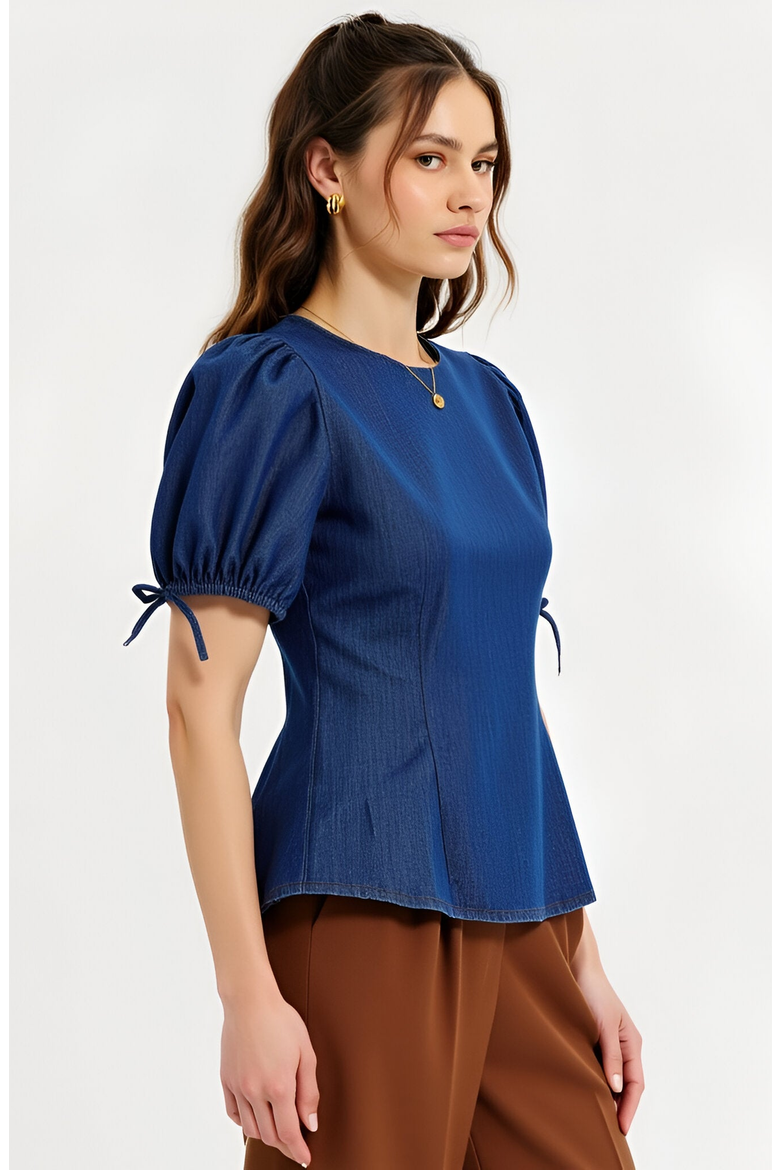 Denim Puff Sleeve Top, Alternate, color, Blue