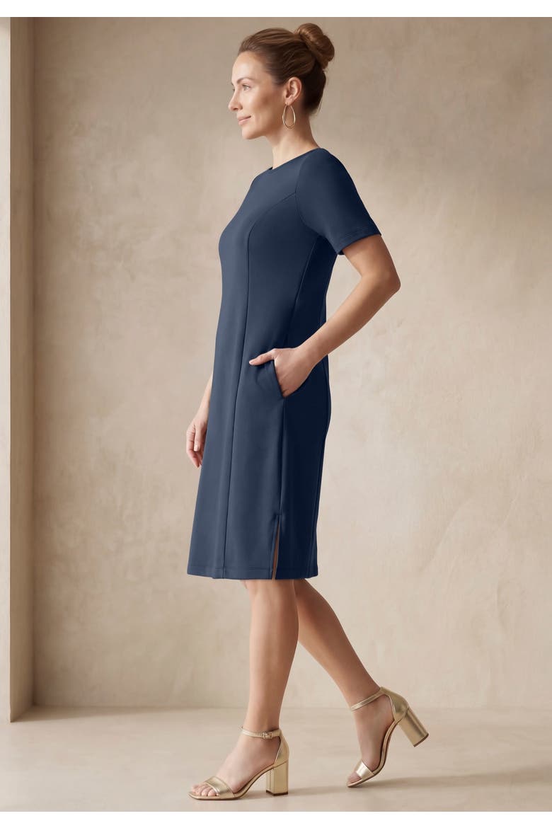 Perfect Ease Short Sleeve Shift Dress, Alternate, color, NAVY