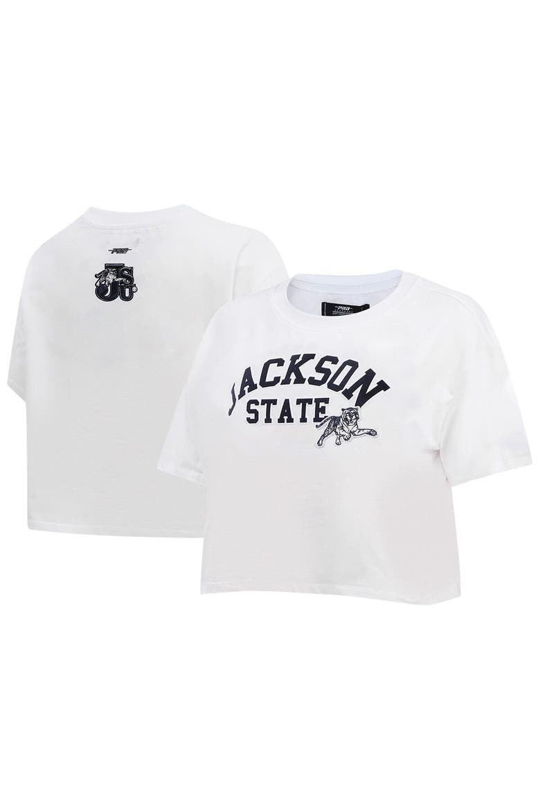 Women's Pro Standard White Jackson State Tigers Classic Three-Hit Boxy Cropped T-Shirt, Main, color, White