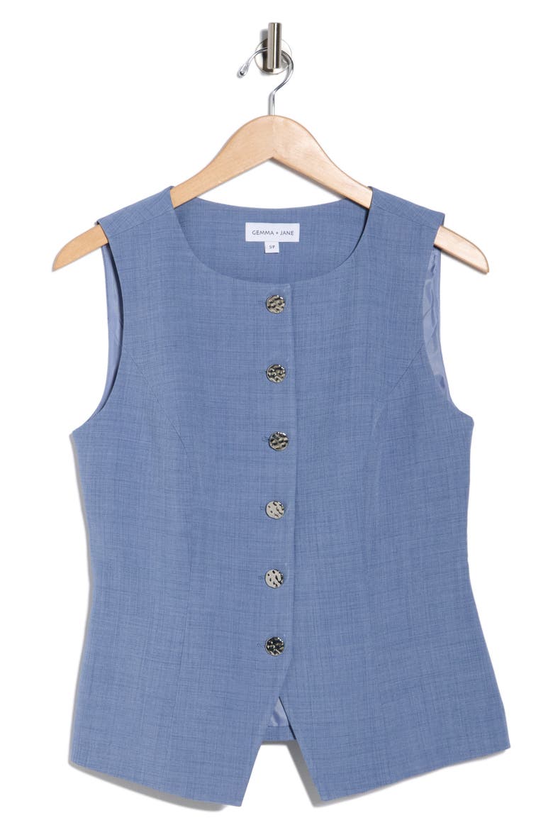 Hammered Button-Up Vest, Alternate, color, INDIGO MELANGE