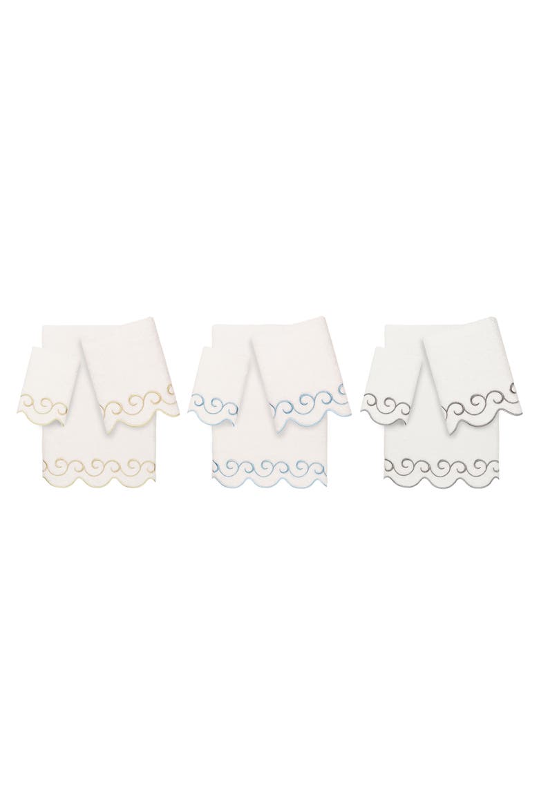 Simplicity Scallop 3-Piece Towel Set, Alternate, color, WHITE/ GRAY