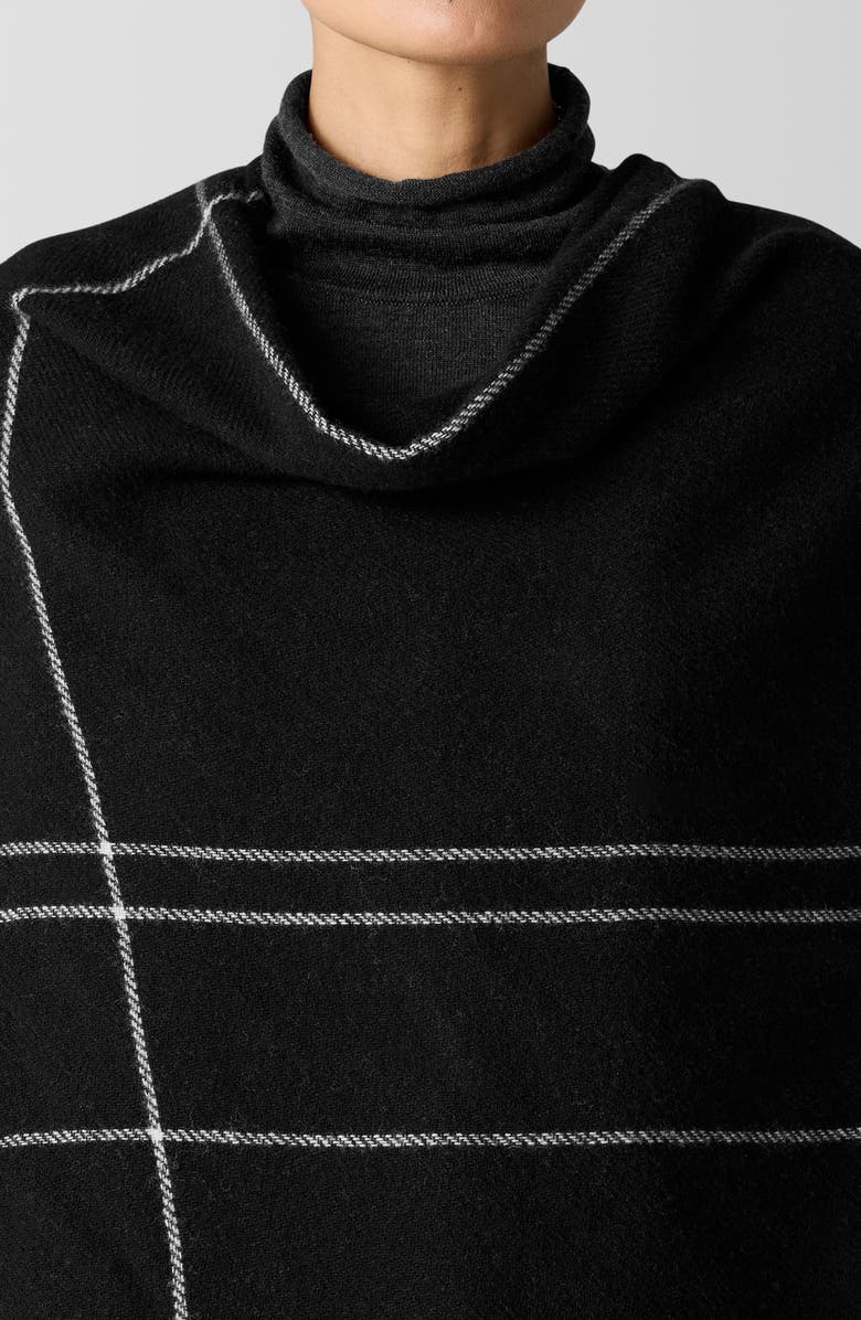 Eileen Fisher Serape Open Front Plaid Wool Blend Wrap, Alternate, color, Black