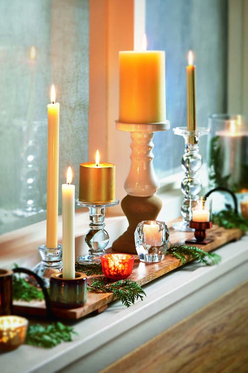 Tag Gold Metallic Pillar Candle Unscented Long Burning Home Decor In Gold