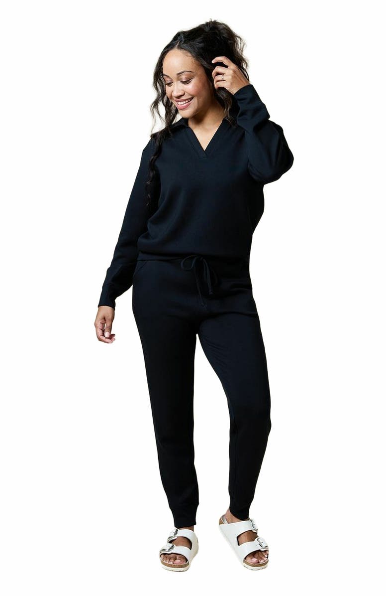 Softies Athleisure DreamTech Johnny Collar Jogger Set, Main, color, Black