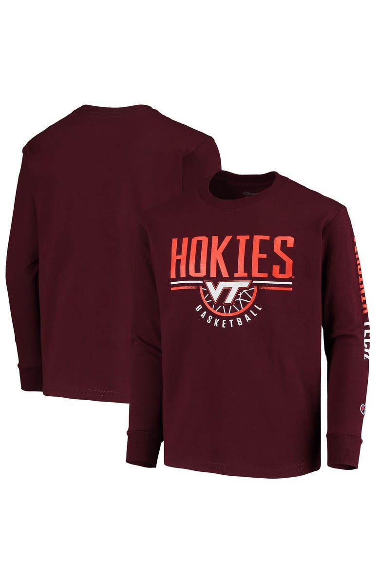 Champion Youth Champion Maroon Virginia Tech Hokies Basketball Long Sleeve T-Shirt, Main, color,