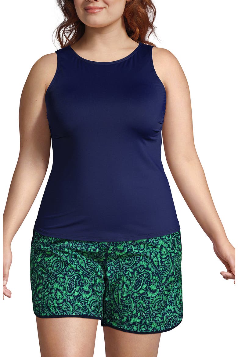 Plus Size High Neck UPF 50 Sun Protection Modest Tankini Swimsuit Top, Main, color, Deep Sea Navy