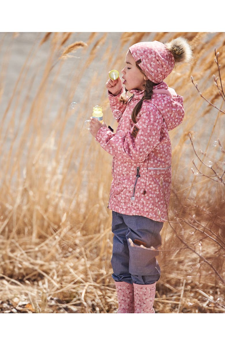 Deux par Deux Little Girl's Printed Jacket Two-Piece Mid-Season Outerwear Set Small White Flowers On Pale Pink And Gray, Alternate, color, 