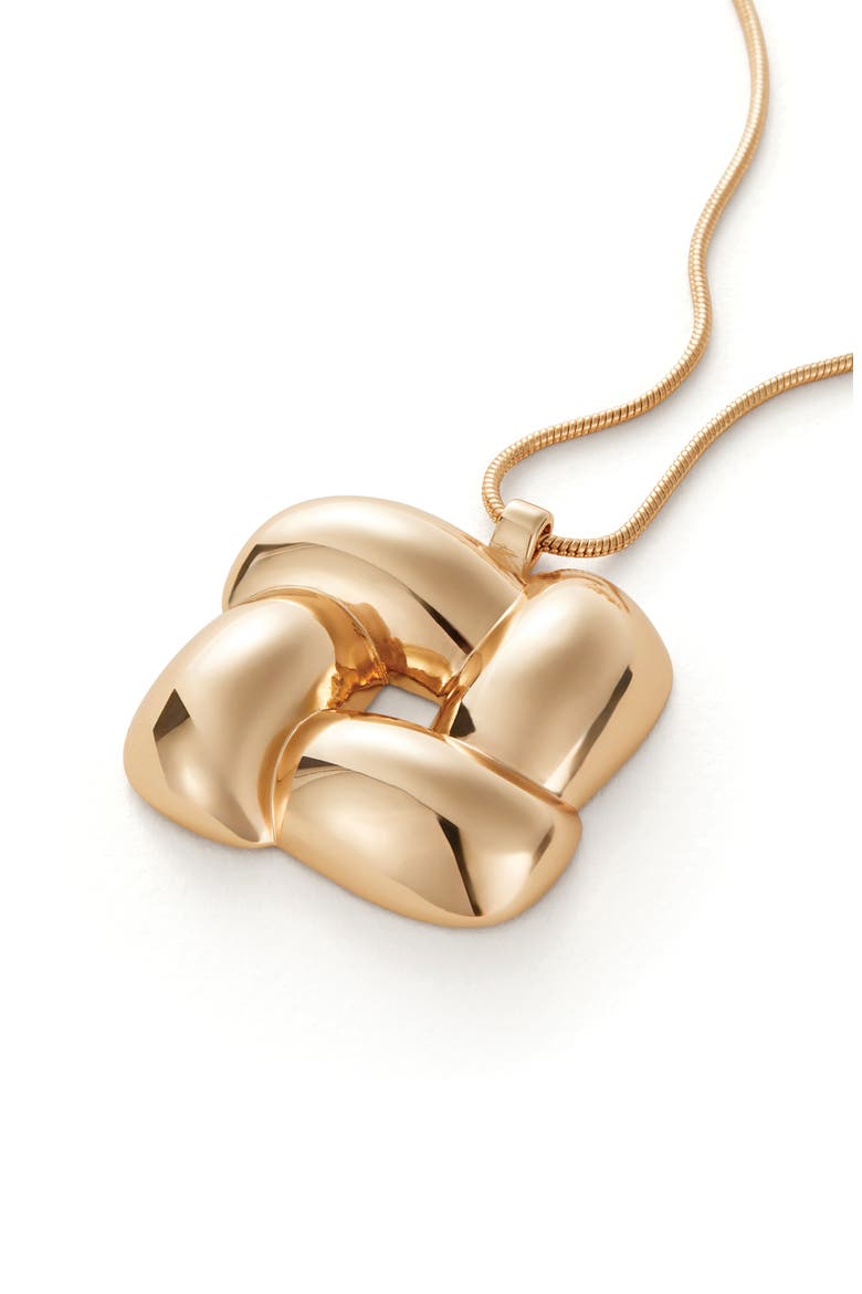 Woven Square Pendant Necklace, Alternate, color, HIGH POLISH GOLD