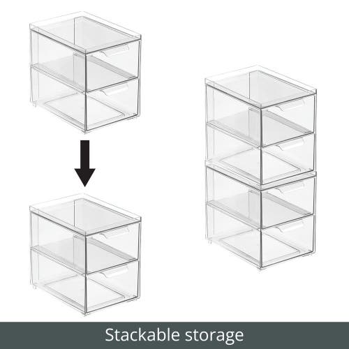 Mdesign Plastic Stackable Kitchen Pantry Organizer With Drawer In Transparent