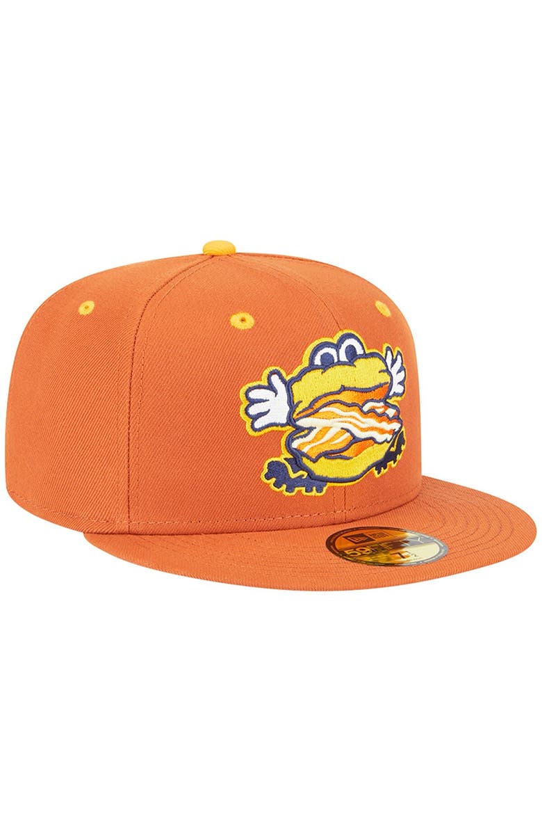 New Era Men's New Era Orange Montgomery Biscuits Theme Nights Montgomery Bacon Biscuits 59FIFTY Fitted Hat, Alternate, color,