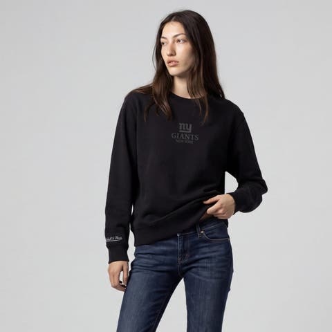 Women's Mitchell & Ness Black New York Giants Core Essentials Micro Logo Fleece Sweatshirt