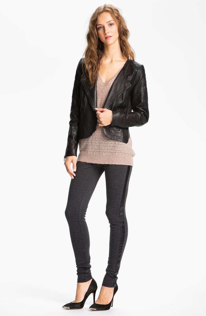 Trouvé Quilted Panel Leather Moto Jacket, Alternate, color, 