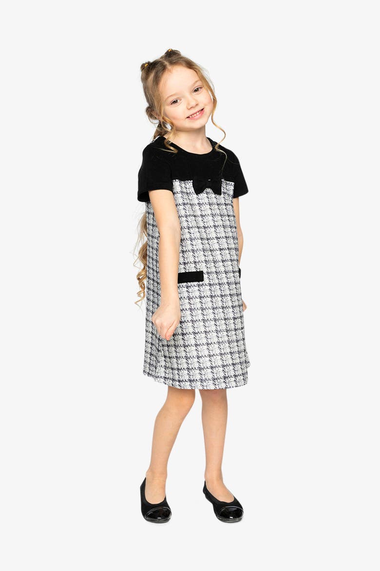 Plaid Milano Jacquard Sleeveless A-Line Knitwear Dress, Alternate, color, Black and White Knitwear