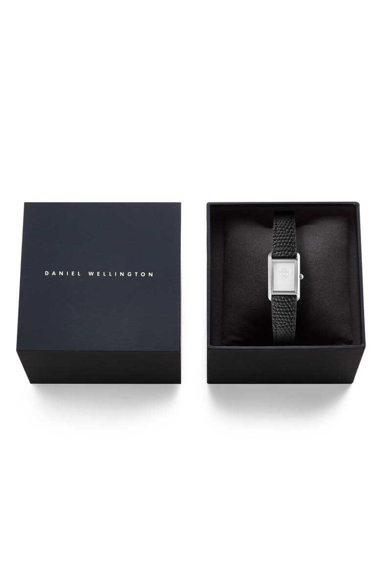 Daniel Wellington Bound Mini Tank Leather Strap Watch, 17mm x 26mm, Alternate, color, Silver-Tone/ Black
