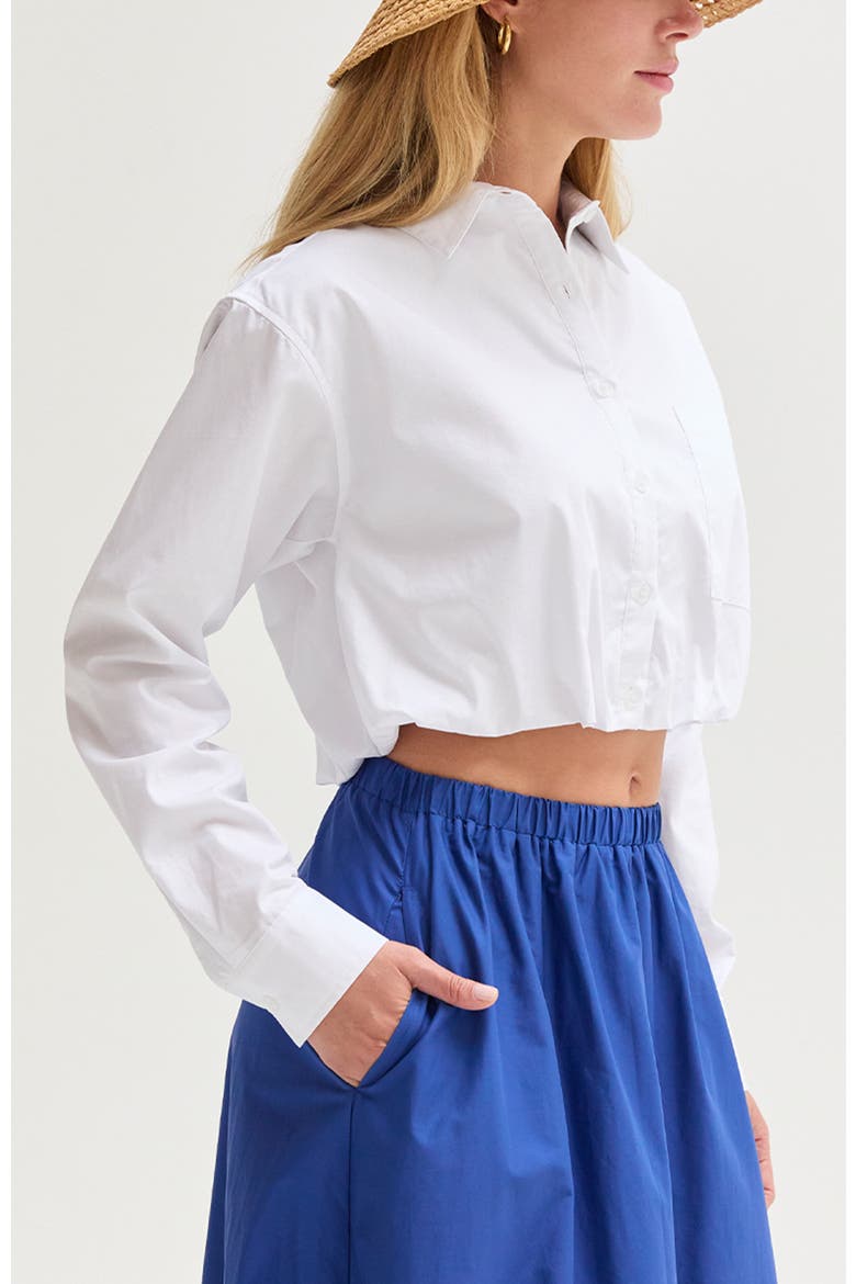 Poplin Bubble Hem Cropped Shirt, Alternate, color, White
