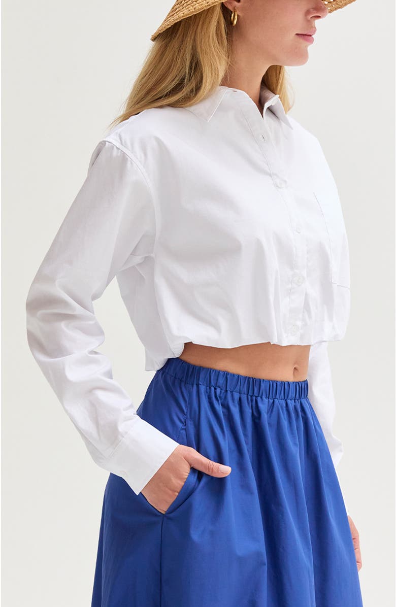 CRESCENT Poplin Bubble Hem Cropped Shirt, Alternate, color, White
