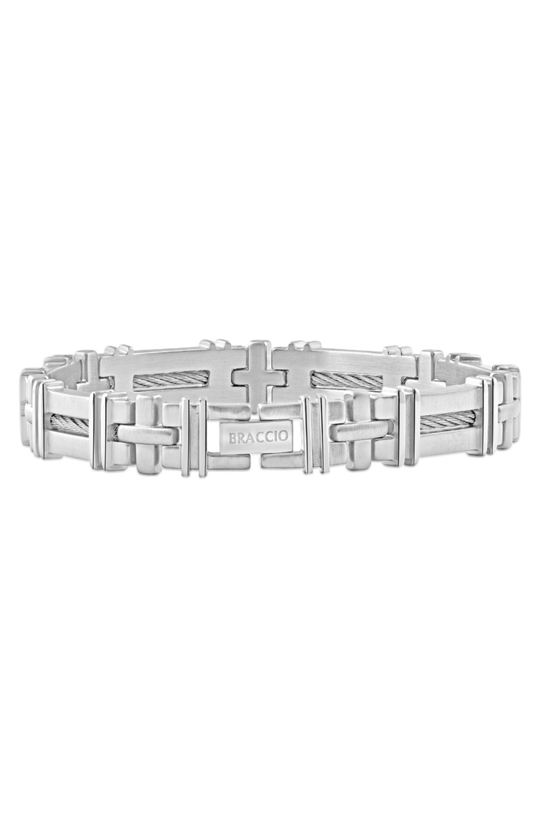 Men's Polished Steel Wired 9mm Flexible Link 8 " Bracelet, Main, color, Stainless Steel