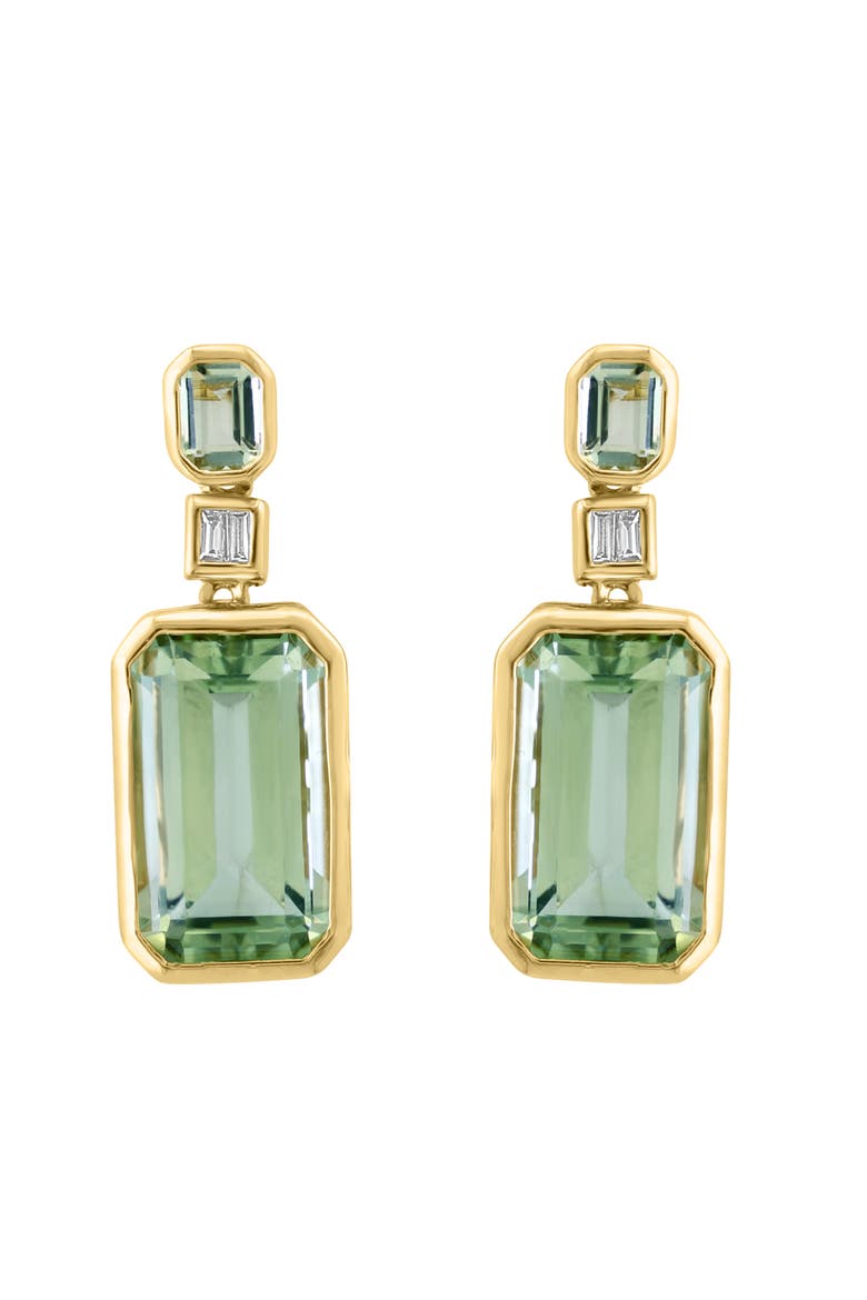 14K Yellow Gold Geometric Green Amethyst & Diamond Drop Earrings, Main, color, 14K Gold