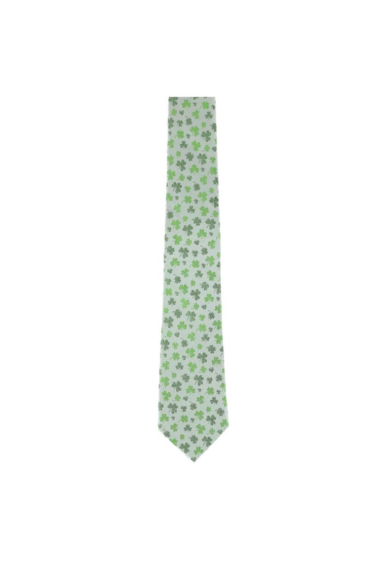 White Shamrock Novelty Silk Necktie, Alternate, color, White Shamrock