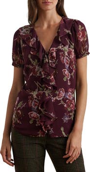 Lauren Ralph Lauren Ruffle Short Sleeve Georgette Top