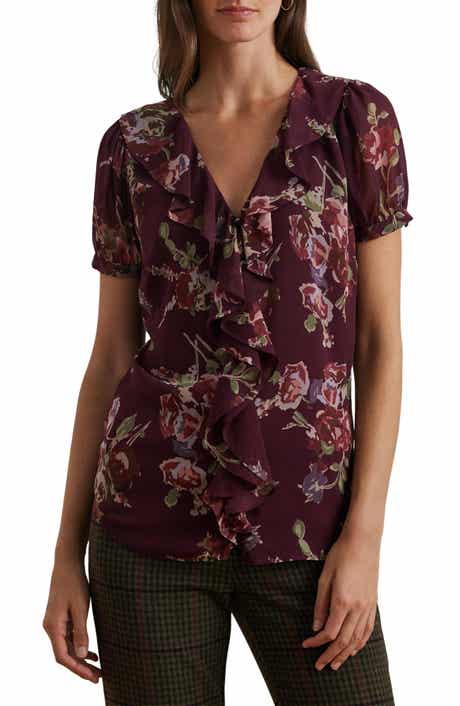 Lauren Ralph Lauren Ruffle Short Sleeve Georgette Top