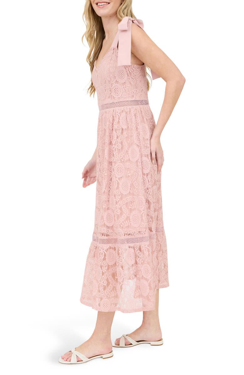 Blu Pepper Tie Shoulder Lace Midi Dress, Alternate, color, Dusty Pink