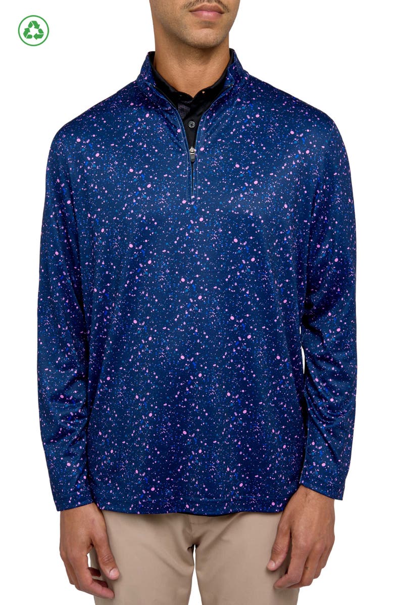 CONSTRUCT Regular Fit Paint Splatter Print Recycled Performance Quarter Zip, Main, color, Navy/Pink
