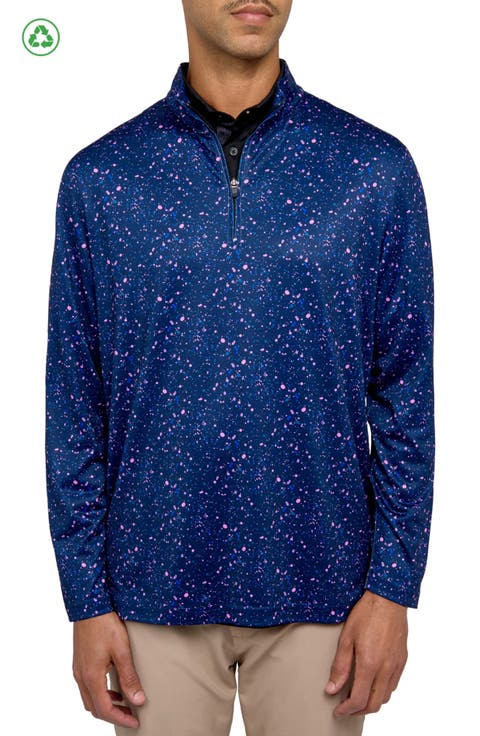 Regular Fit Paint Splatter Print Recycled Performance Quarter Zip