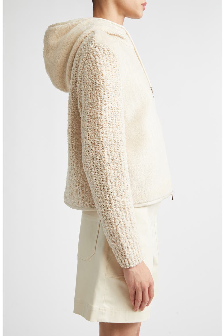 Hooded Mixed Media Cardigan, Alternate, color, IVORY/ WHITE