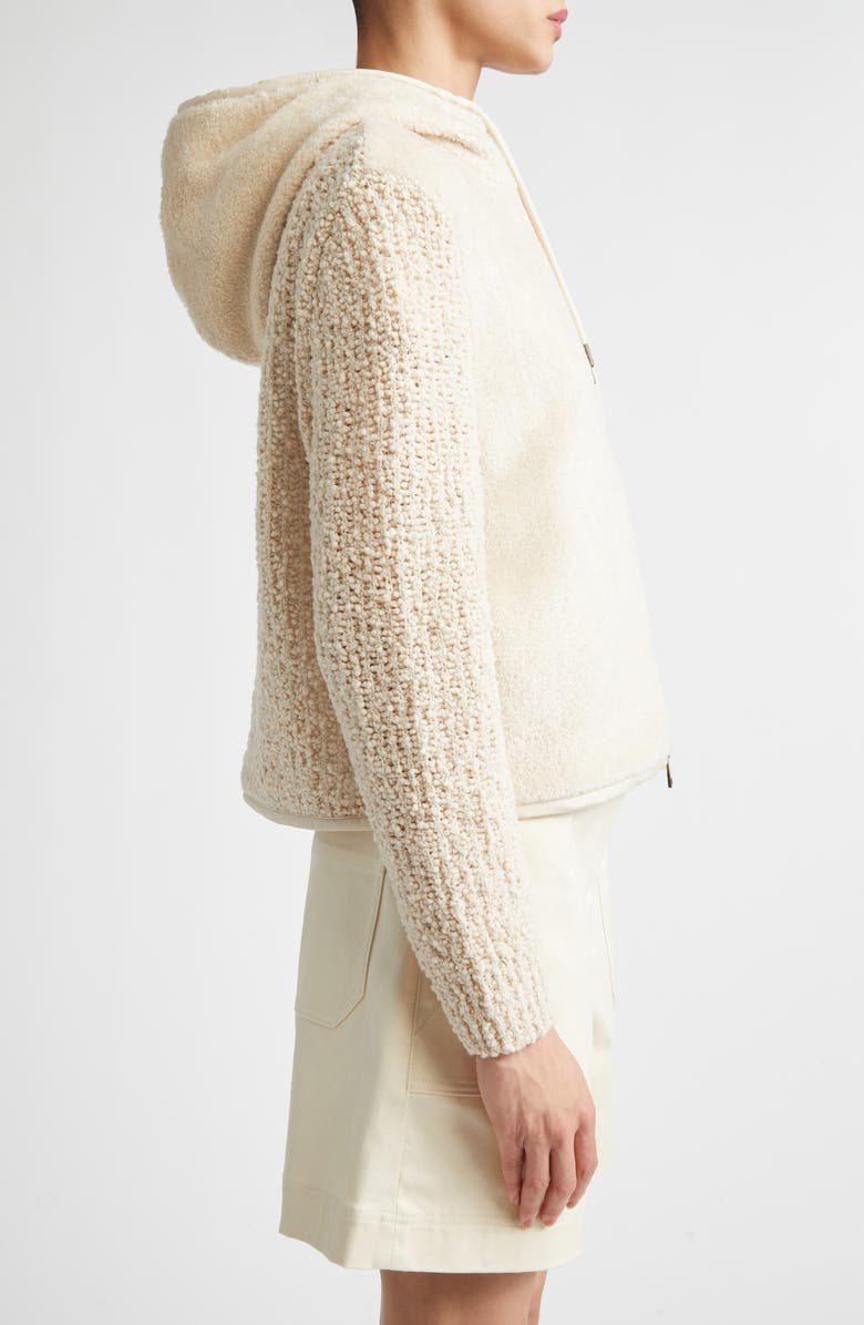 Moncler Hooded Mixed Media Cardigan, Alternate, color, Ivory/ White