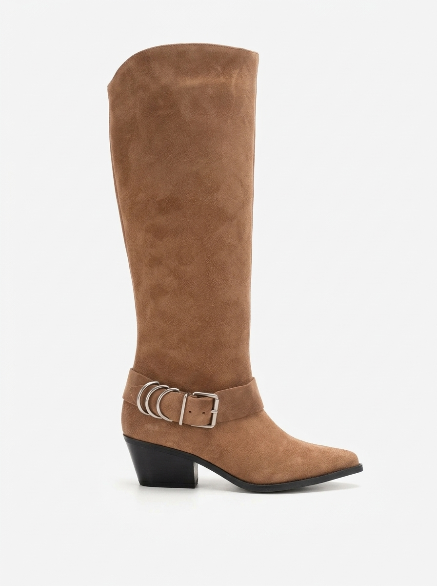 Forever & Always Shoes Helios Leather Block Heel Knee High Western Boot ...