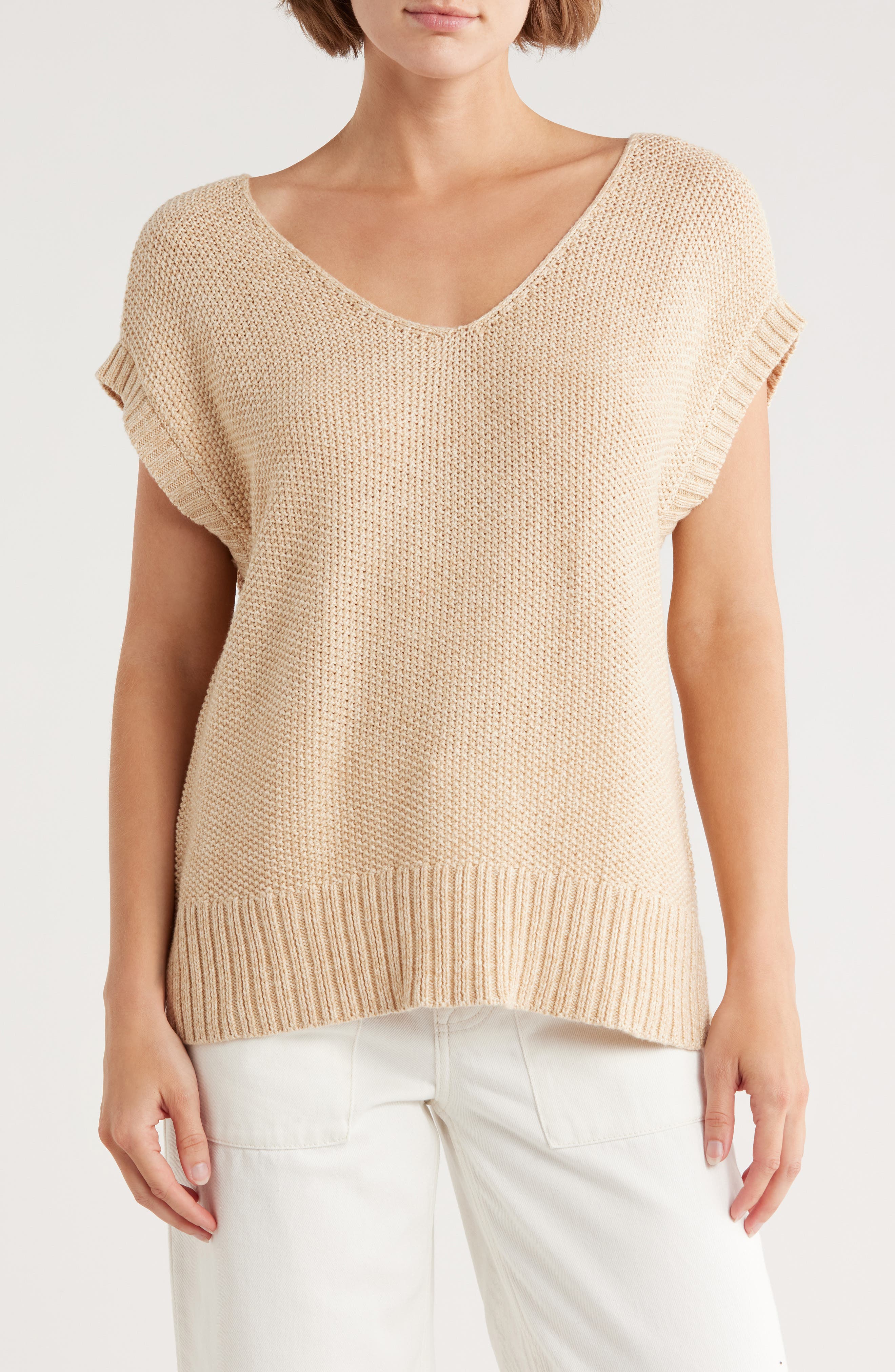 Lucky Brand Textured Knit V-Neck Vest
