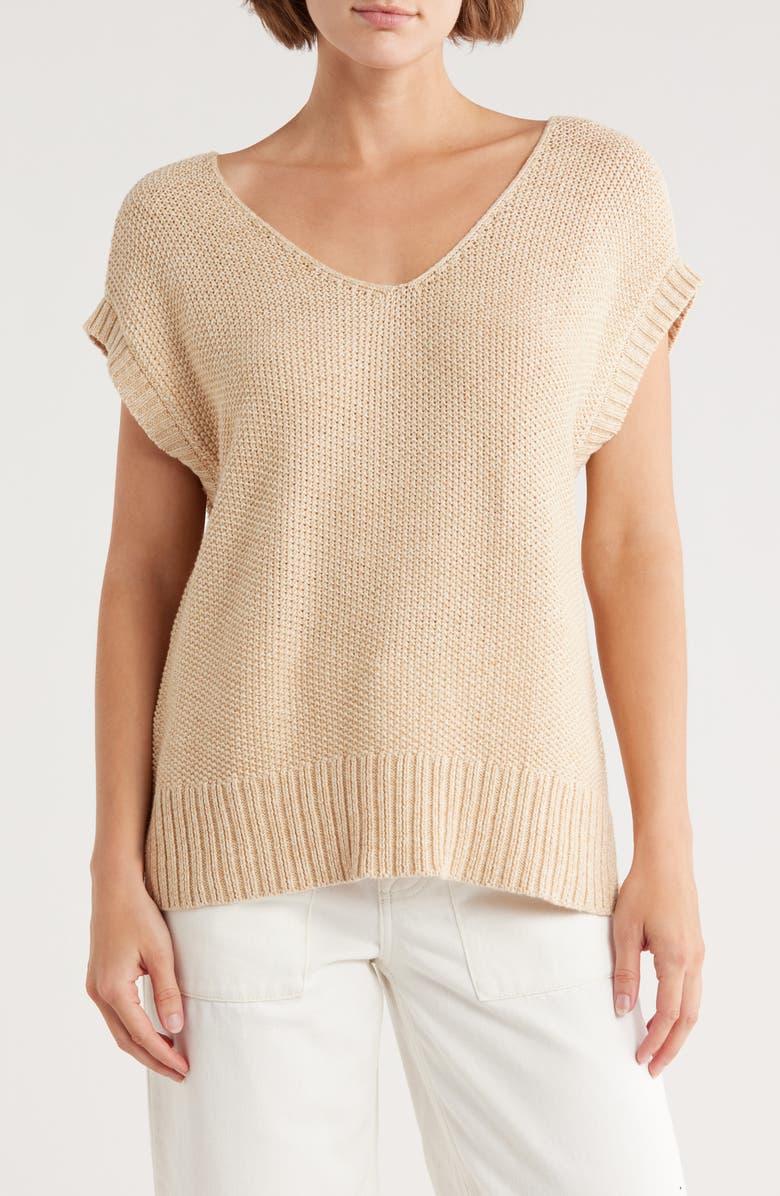 Lucky Brand Textured Knit V-Neck Vest, Main, color, Irish Cream