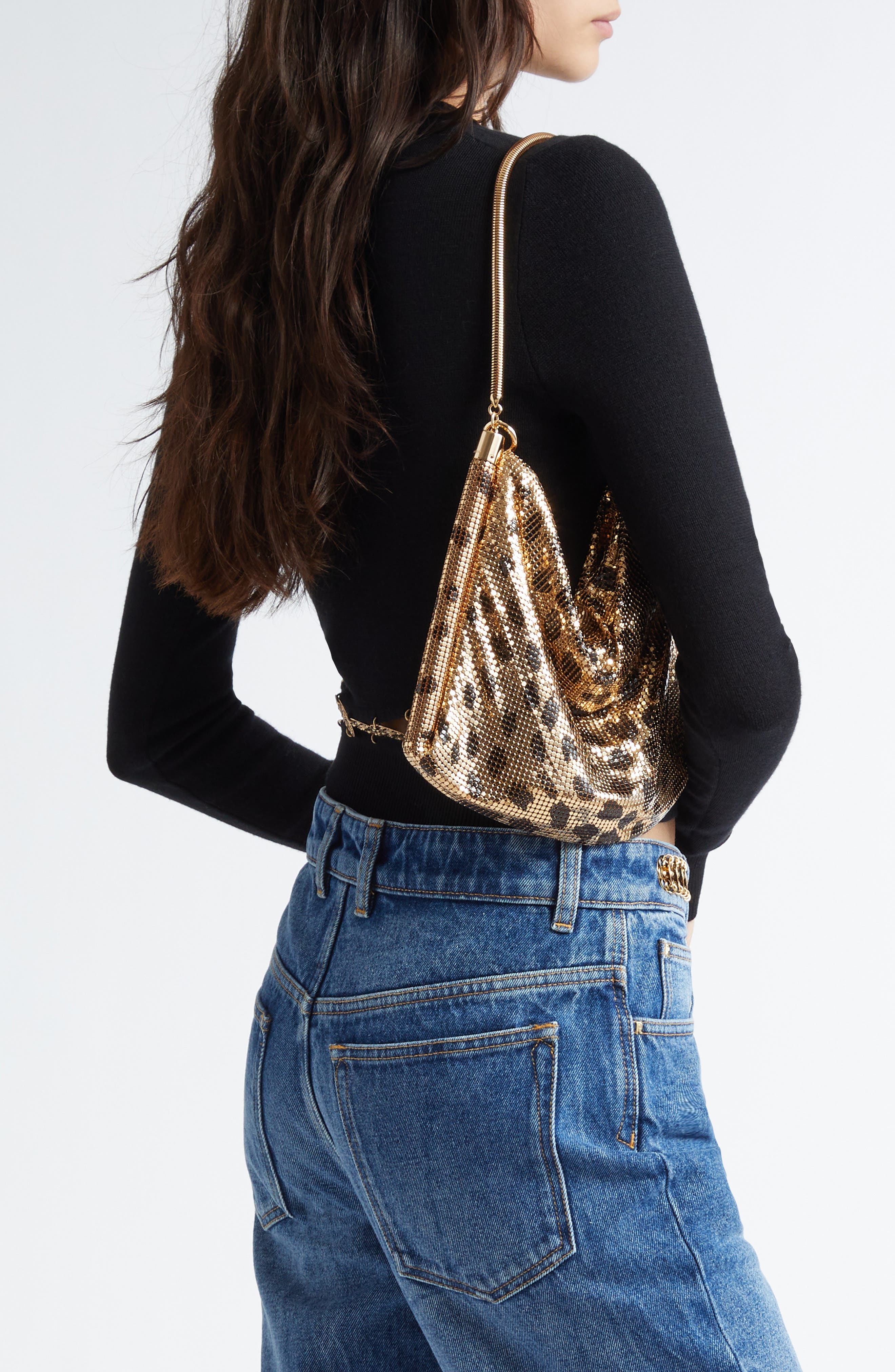 Rabanne Cheetah Print Mesh Shoulder Bag, Alternate, color, 
