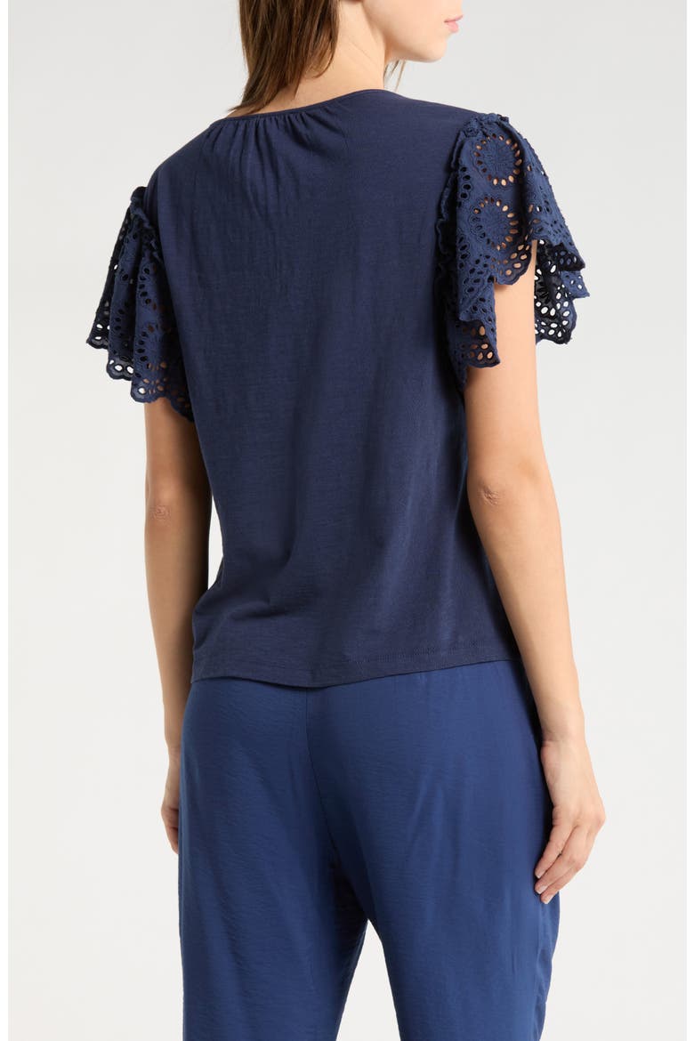 Diana Eyelet Sleeve Top, Alternate, color, SPRING NAVY SLUB EYELET