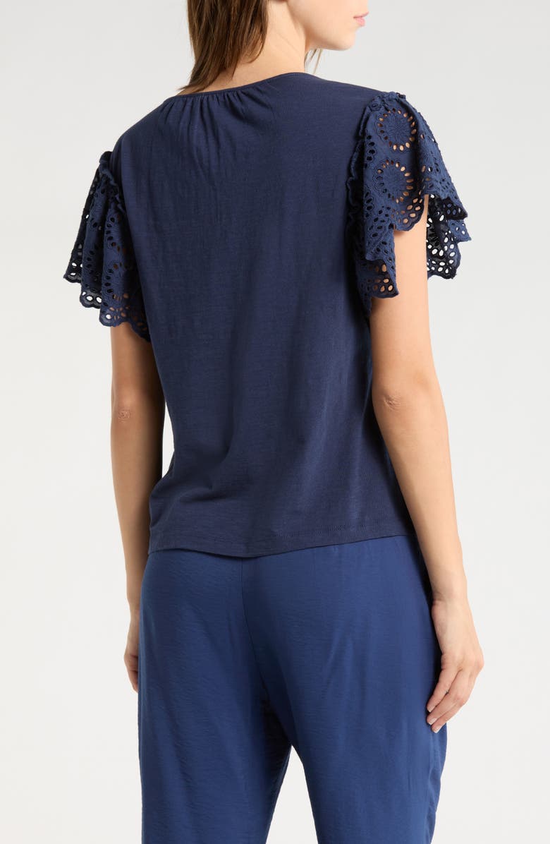 Ramy Brook Diana Eyelet Sleeve Top, Alternate, color, Spring Navy Slub Eyelet