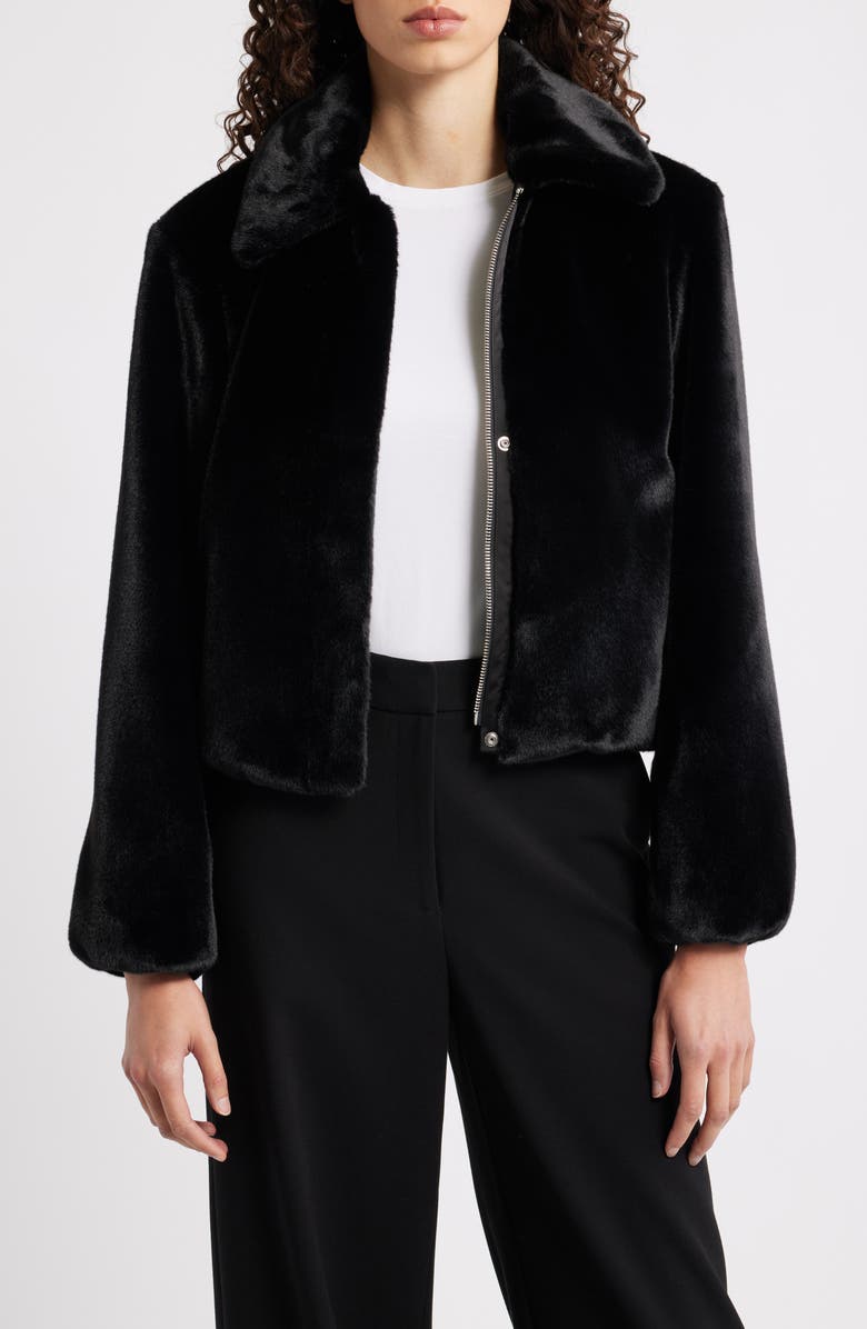 Theory Faux Fur Coat, Alternate, color, Black