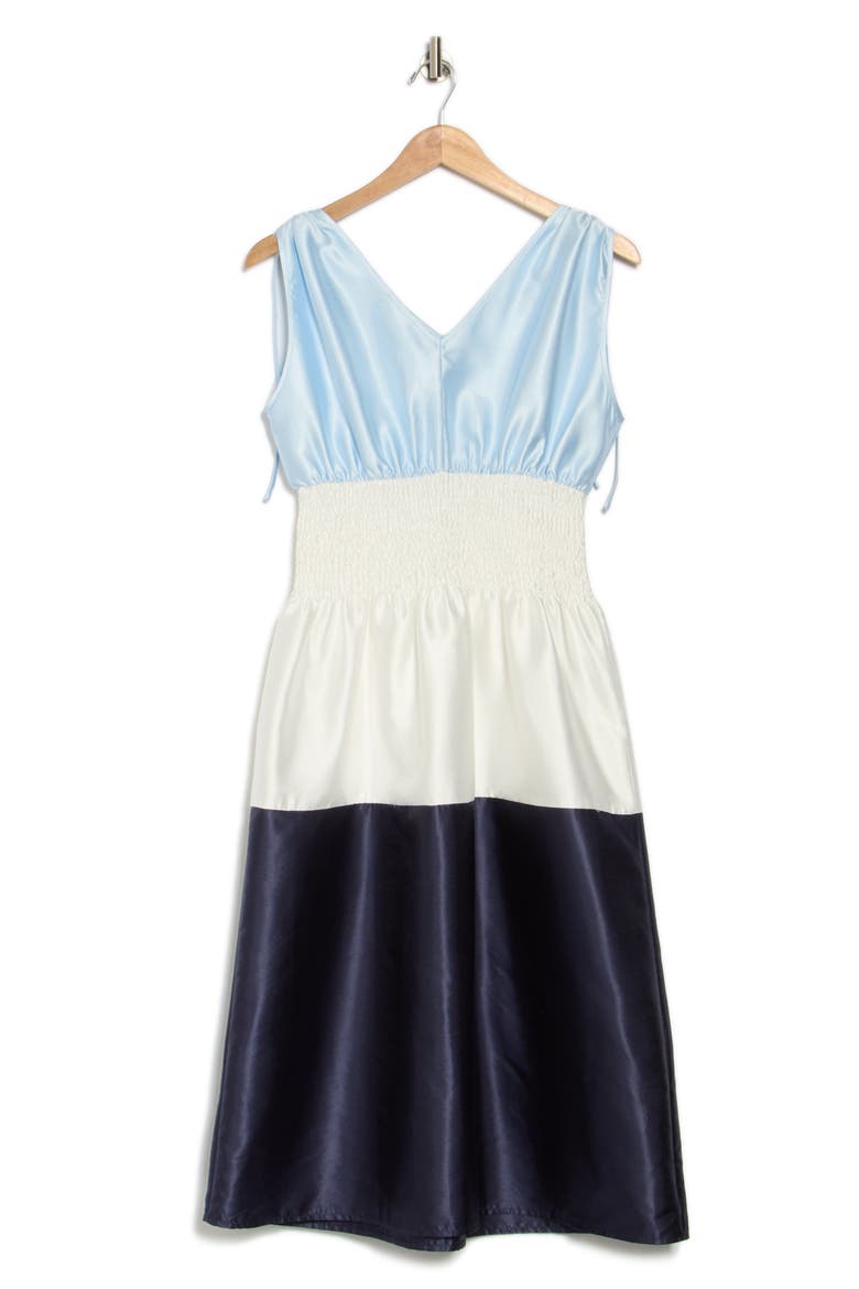 Kelli Shantung Colorblock Midi Dress, Alternate, color, LIGHT BLUE